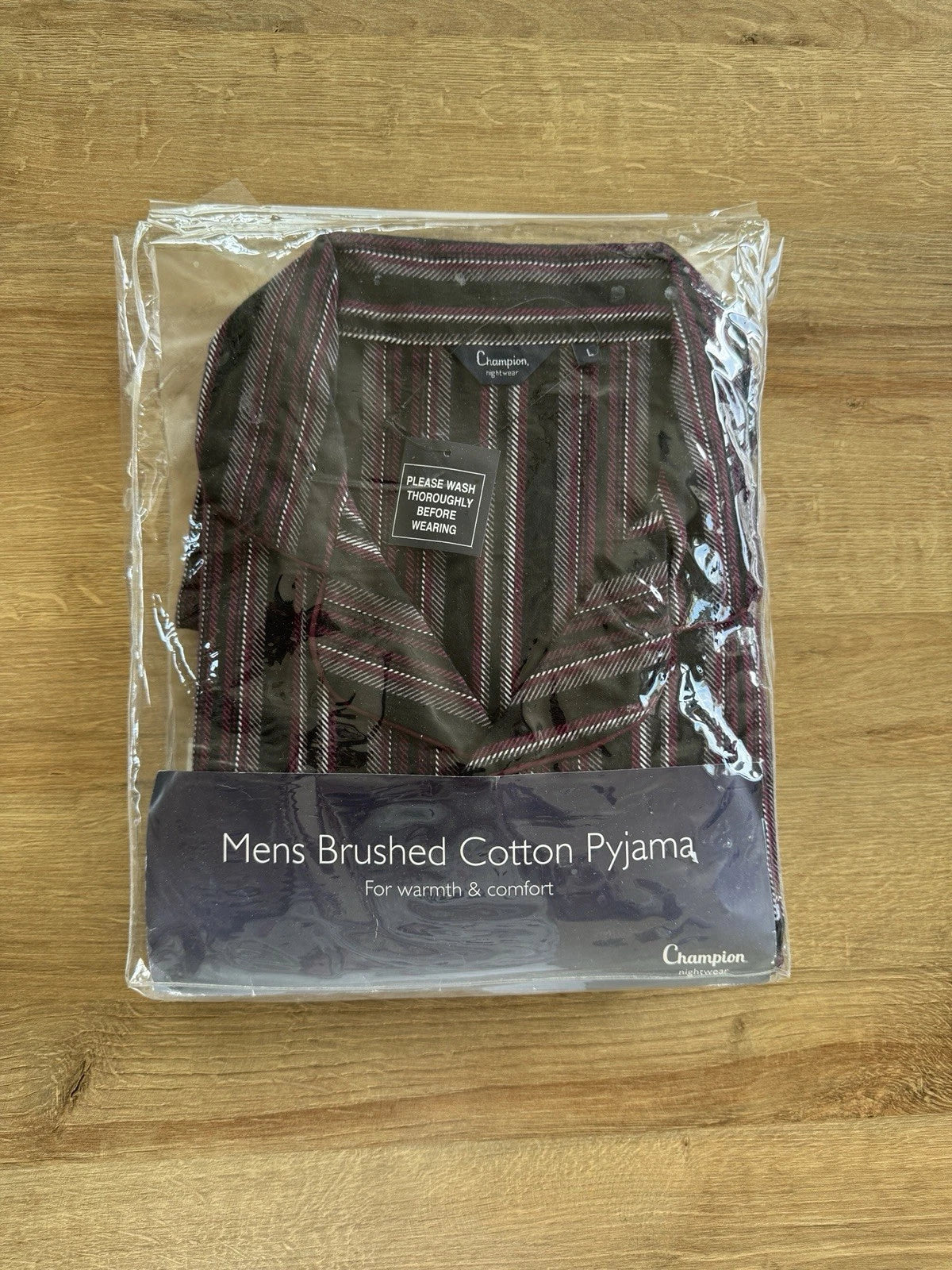 Mens Champion Brushed Cotton Burgundy Check Pyjamas Size L Brand New
