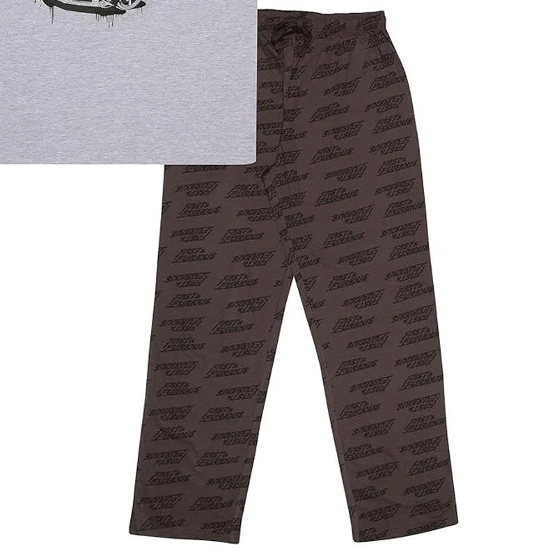 Fast and Furious Text Logo Long Pyjamas Set Adults Large Grey Charcoal Mens