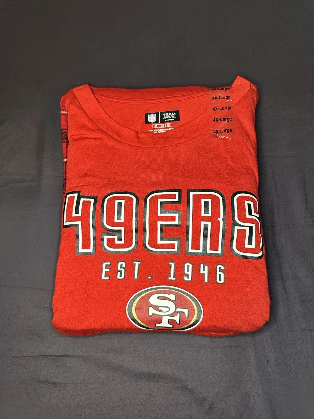 Official San Francisco 49ers NFL Team Apparel Sleepwear 2-piece Pajama Set 4XL