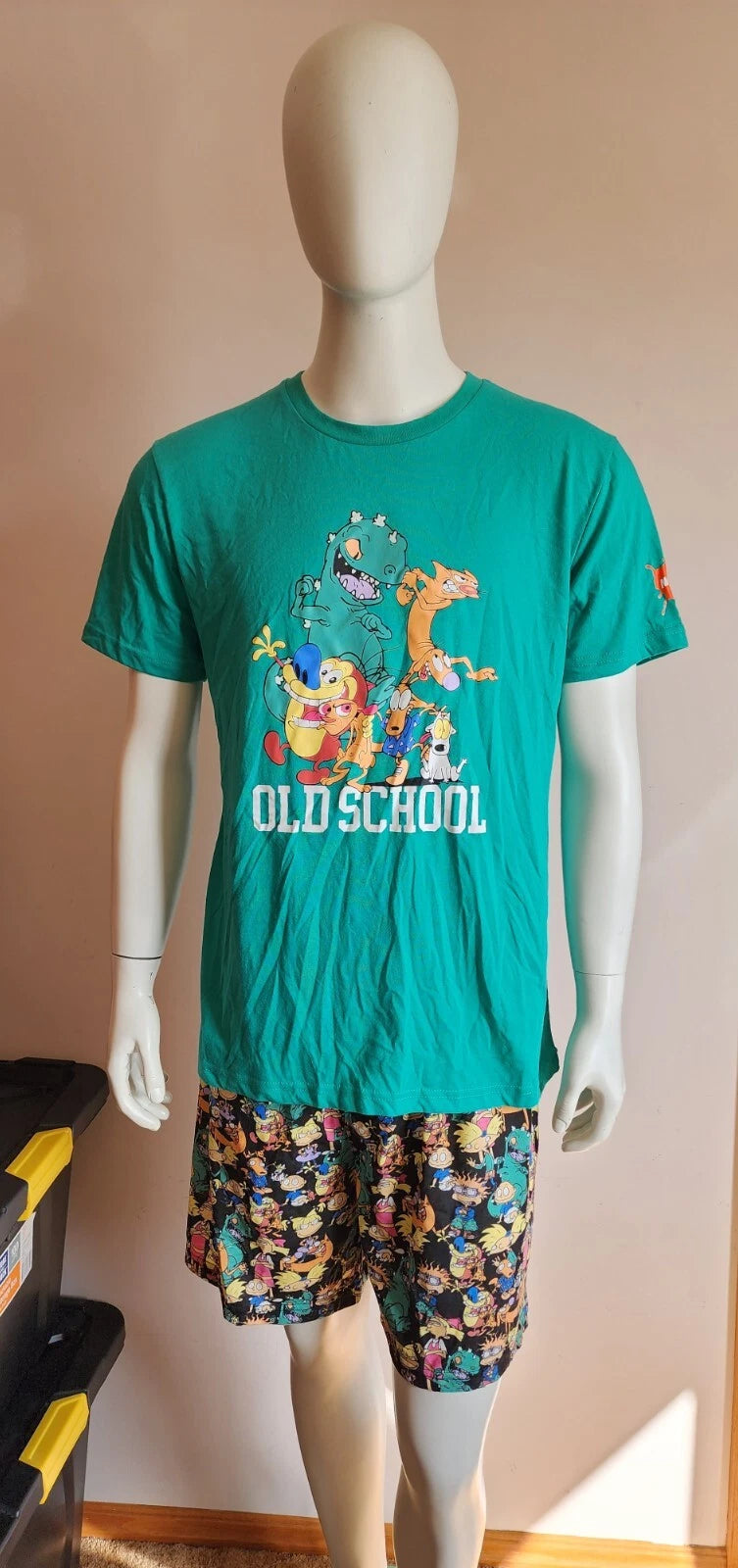 Nickelodeon Mens Old School 90s Cartoons Printed 2 Piece Pyjama Set Size L New