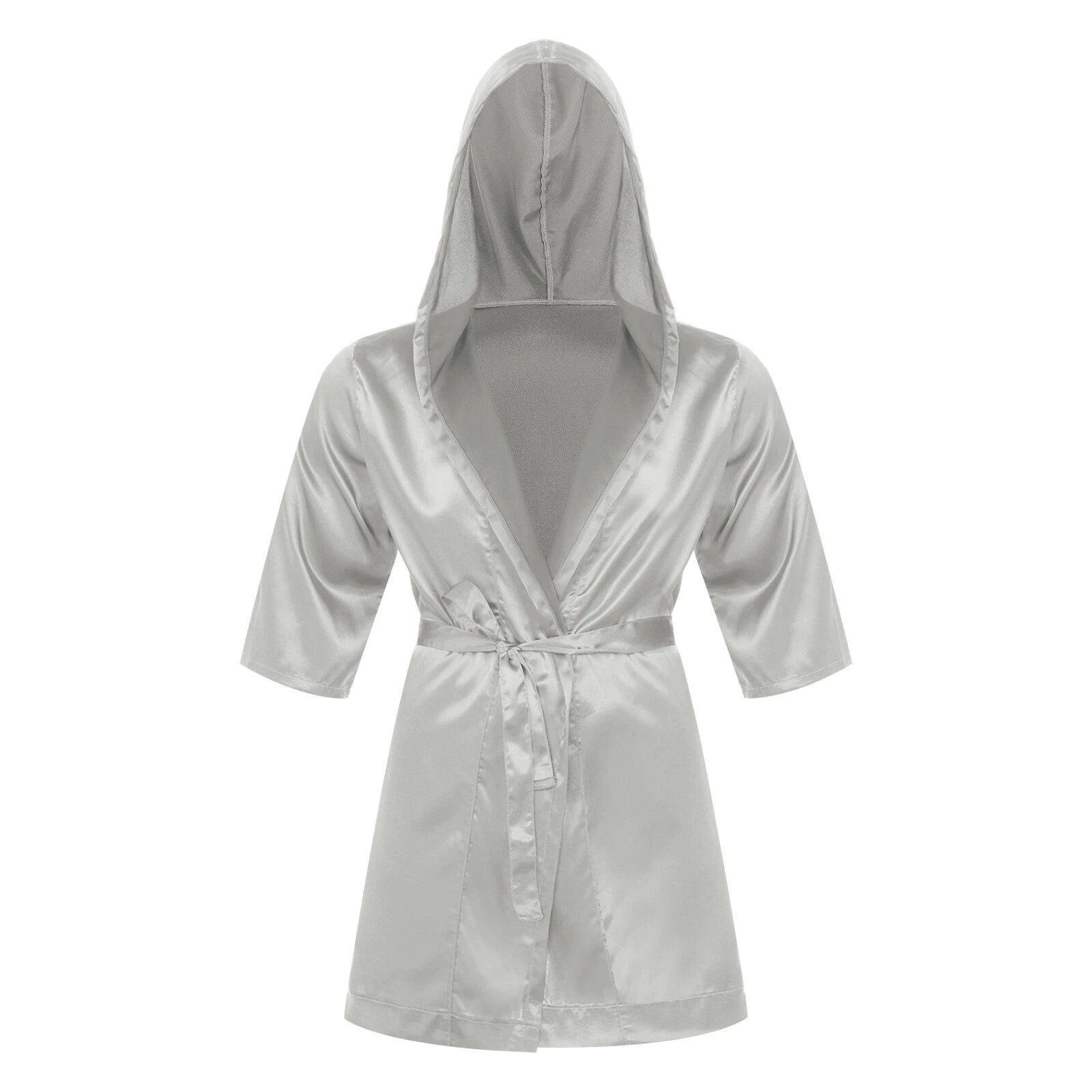 Men's Silk Satin Pajamas Hooded Bathrobe with Belted Set Bath Robe Sleepwear