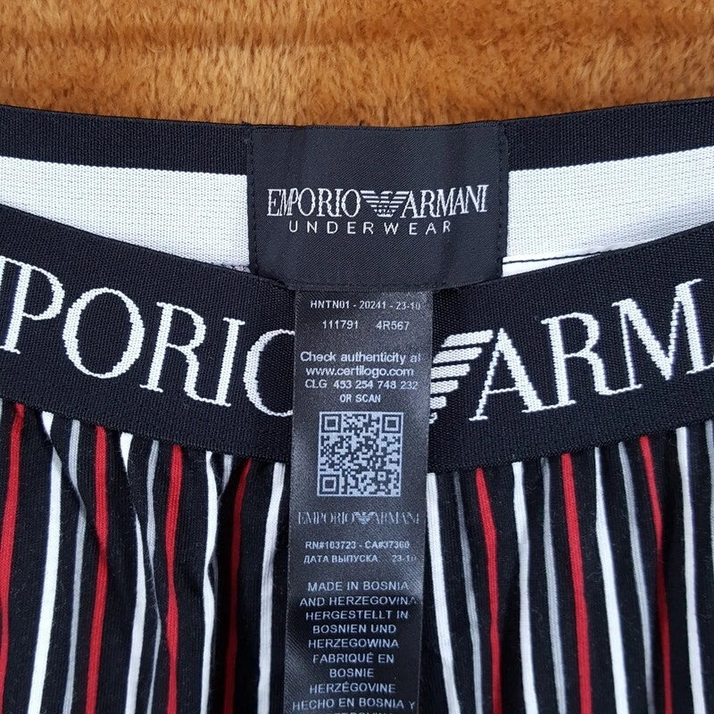 EMPORIO ARMANI Sleepwear Mens Medium Black Stripe Pajama PJs Set Cotton $155