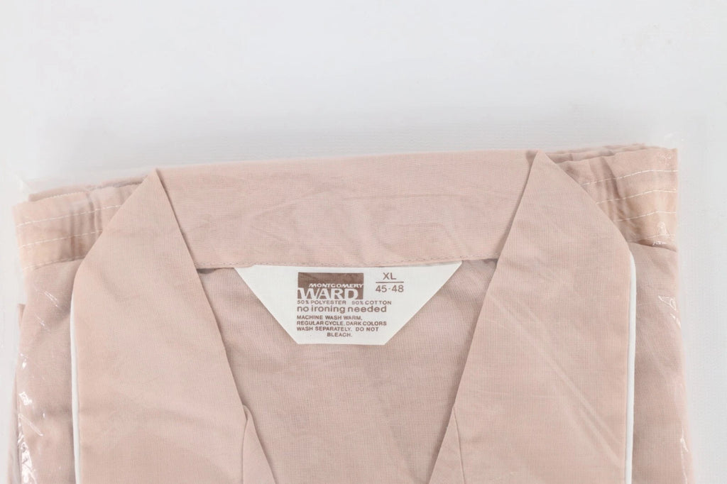 Deadstock Vintage 70s Streetwear Mens XL 2 Piece Long Sleeve Pajamas Set Rose