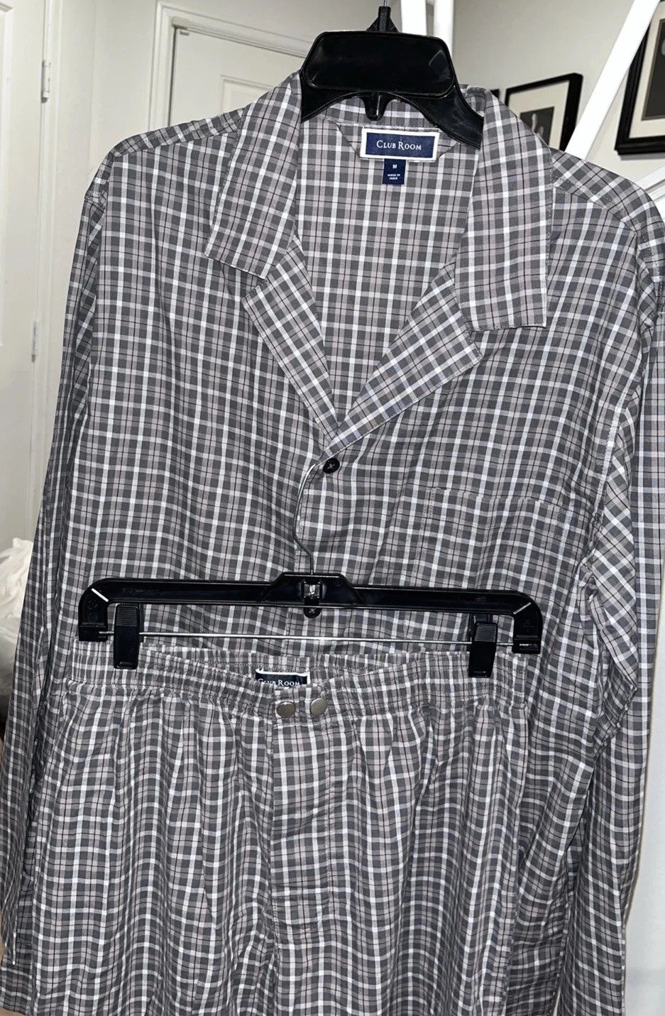 Club Room  Men’s Med Sleepwear, Gray Plaid Cotton Pajamas