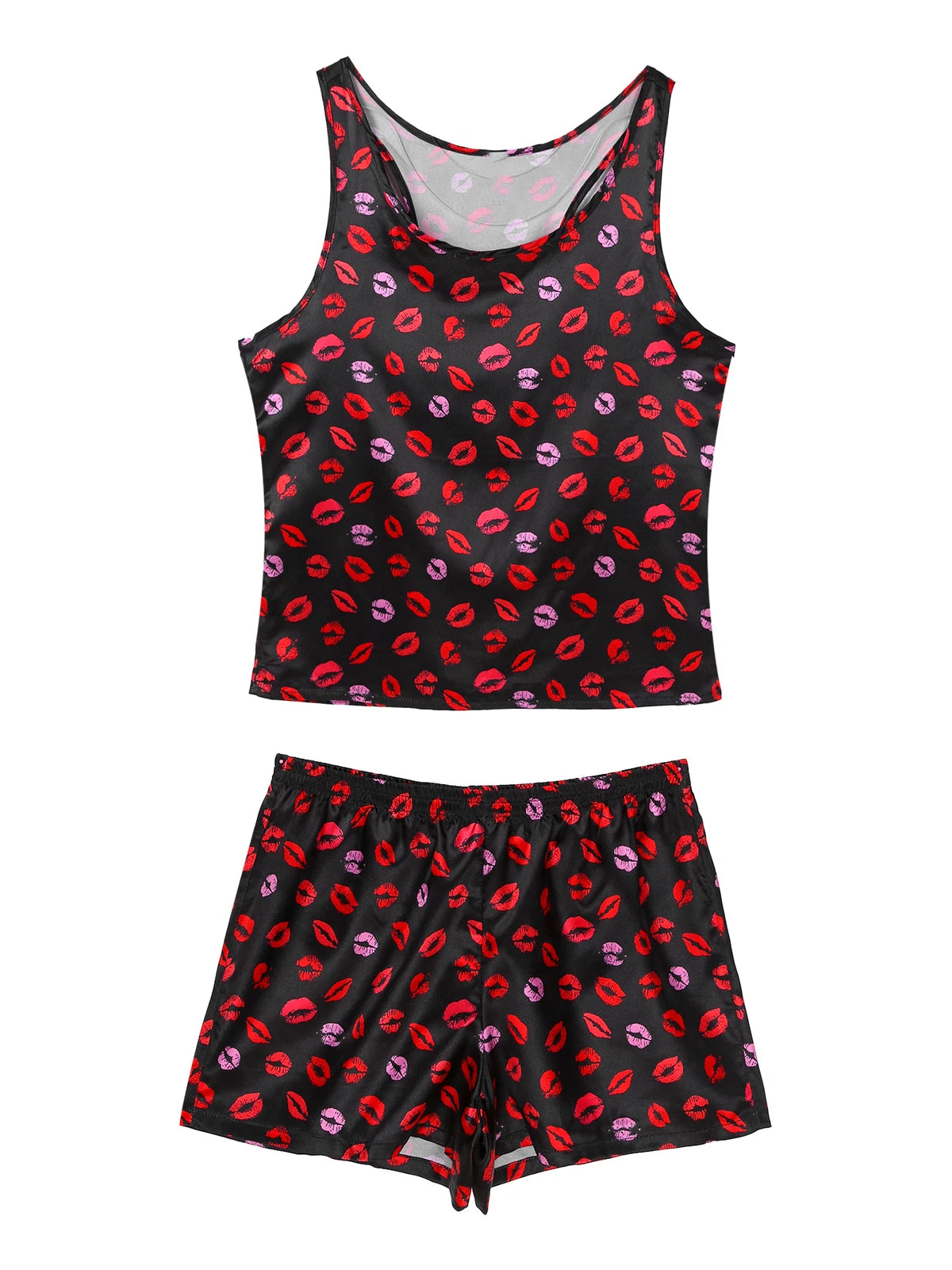 Mens Satin Pajamas Set Sleeveless Tank Top with Shorts Sleepwear Nightwear