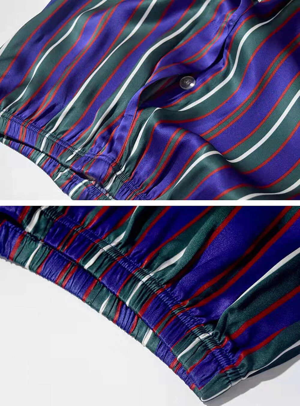 Men's 100% Mulberry Silk Striped Pajamas Set Long Sleeves Silk Sleepwear S M L