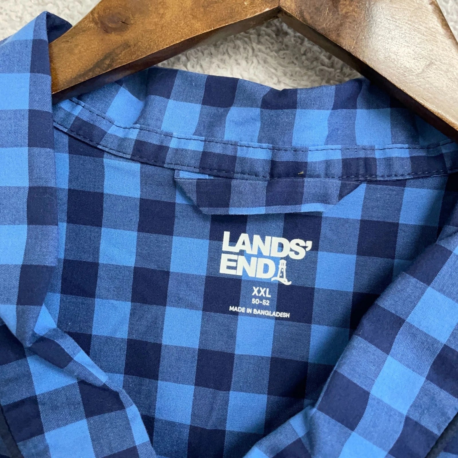 NWOT Lands' End Men's XXL Blue Check Pajama Set 100% Cotton
