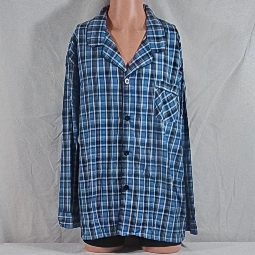 Men's Hanes Broadcloth Long Sleeve Pajama Set - Blue Plaid - XL - NWT