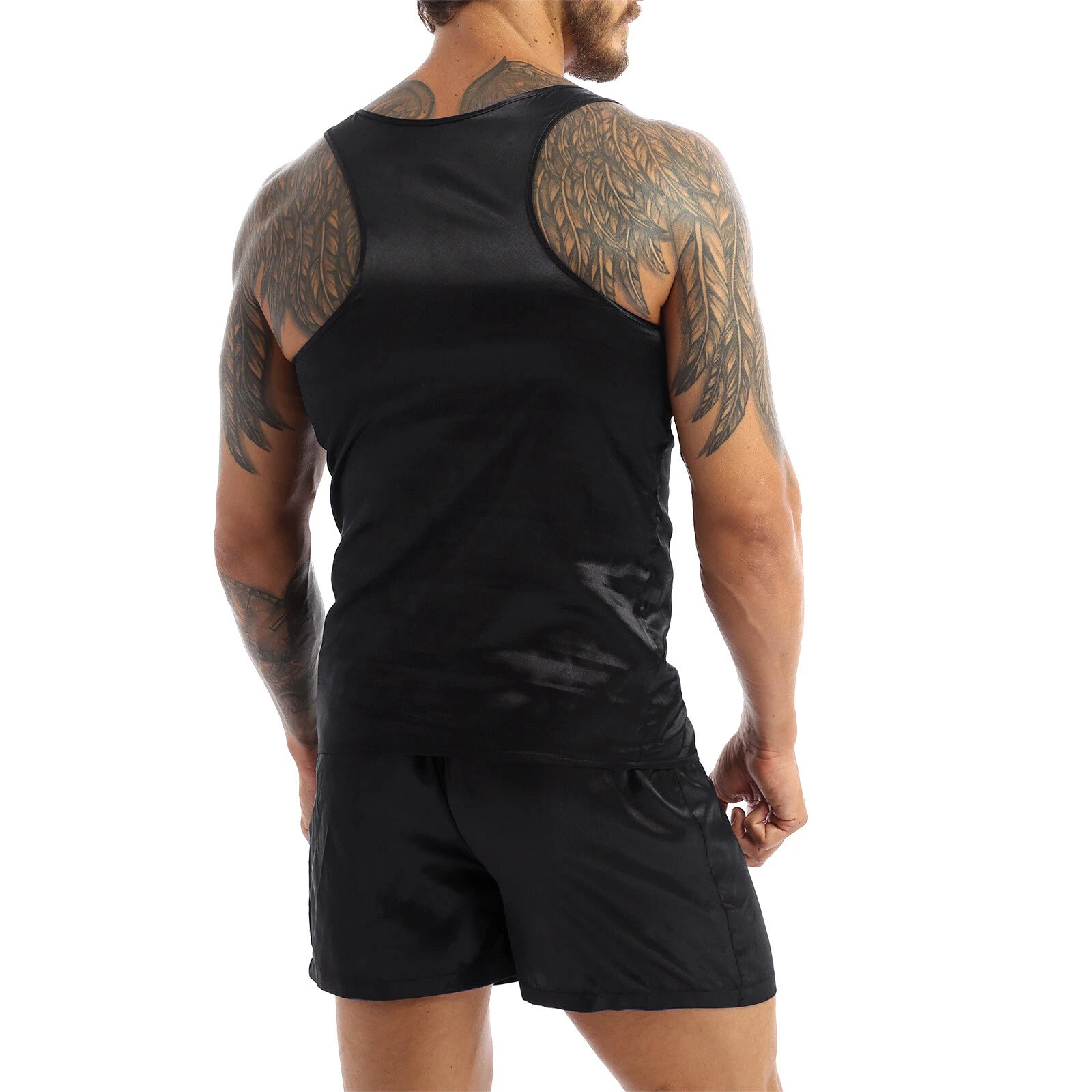 Mens Satin Pajamas Set Sleeveless Tank Top with Shorts Sleepwear Nightwear