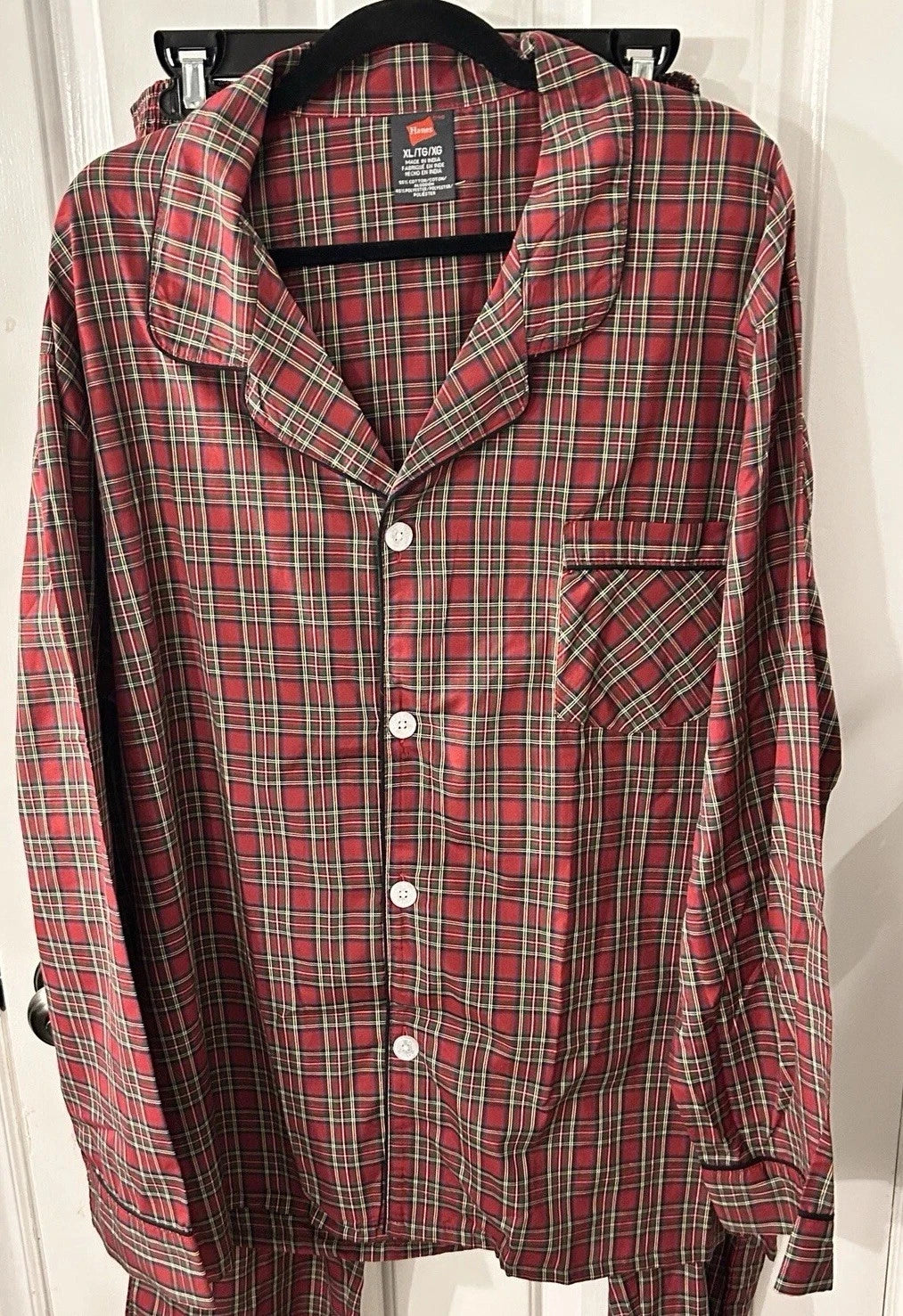 Hanes Men's Size XL Woven Cotton Blend Red Plaid Pajama Set NEW