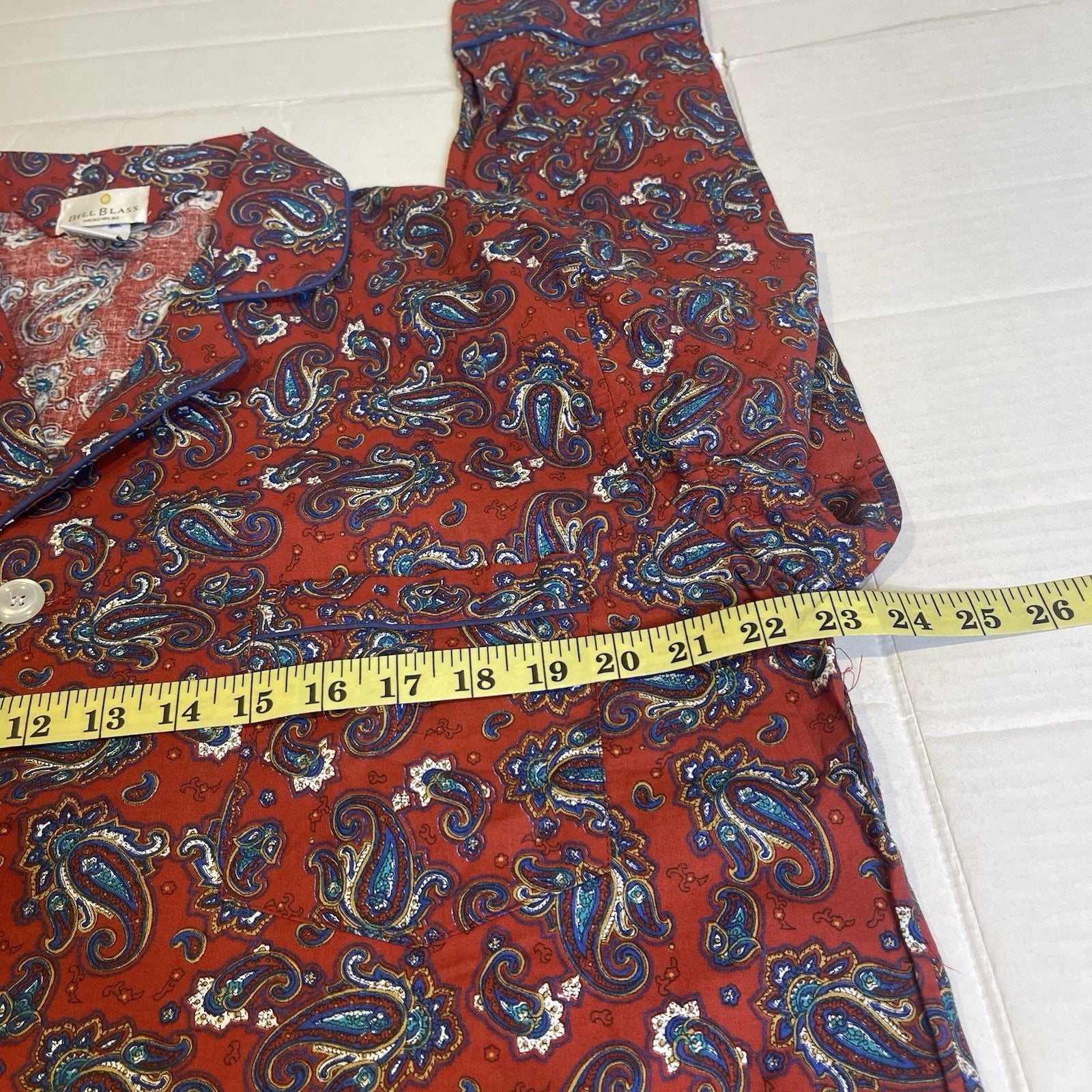 Bill Blass Men’s Pajama Set 2 Piece Paisley Print Blue Red Large 100% Cotton