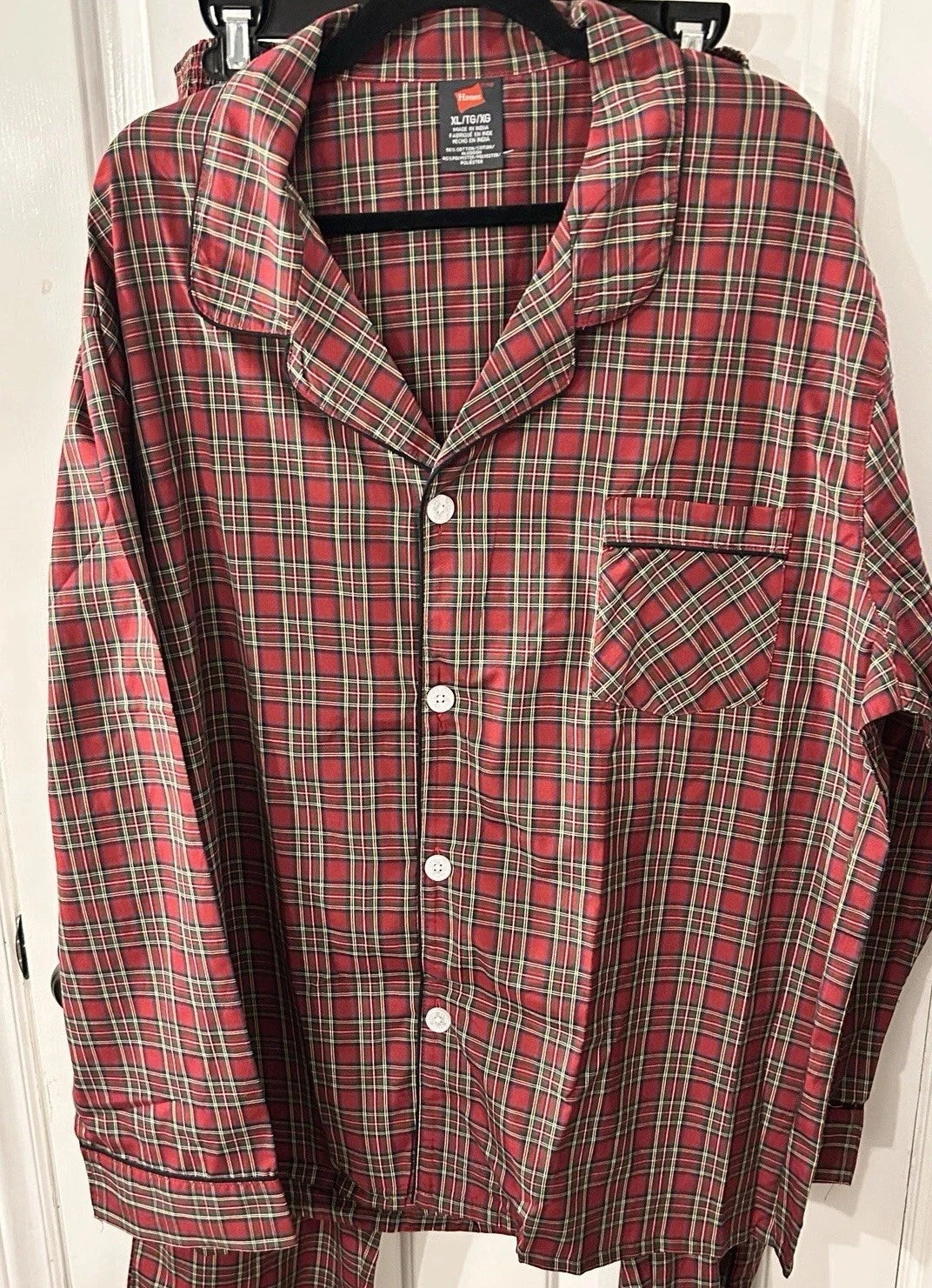 Hanes Men's Size XL Woven Cotton Blend Red Plaid Pajama Set NEW