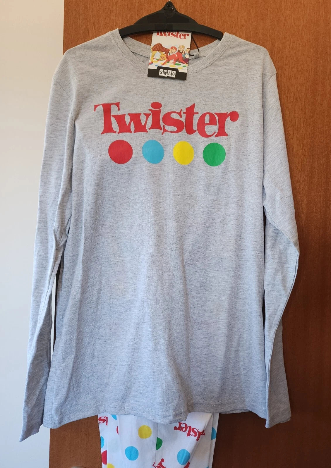 Hasbro Gaming Twister Mens Grey White Printed 2 Piece Pyjama Set Size M New