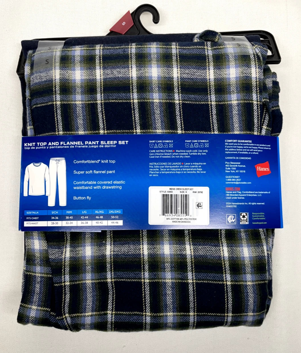 HANES Men’s Knit Top And Ultra Soft Flannel Sleep Pants 2-Piece Set, Sizes: S, L