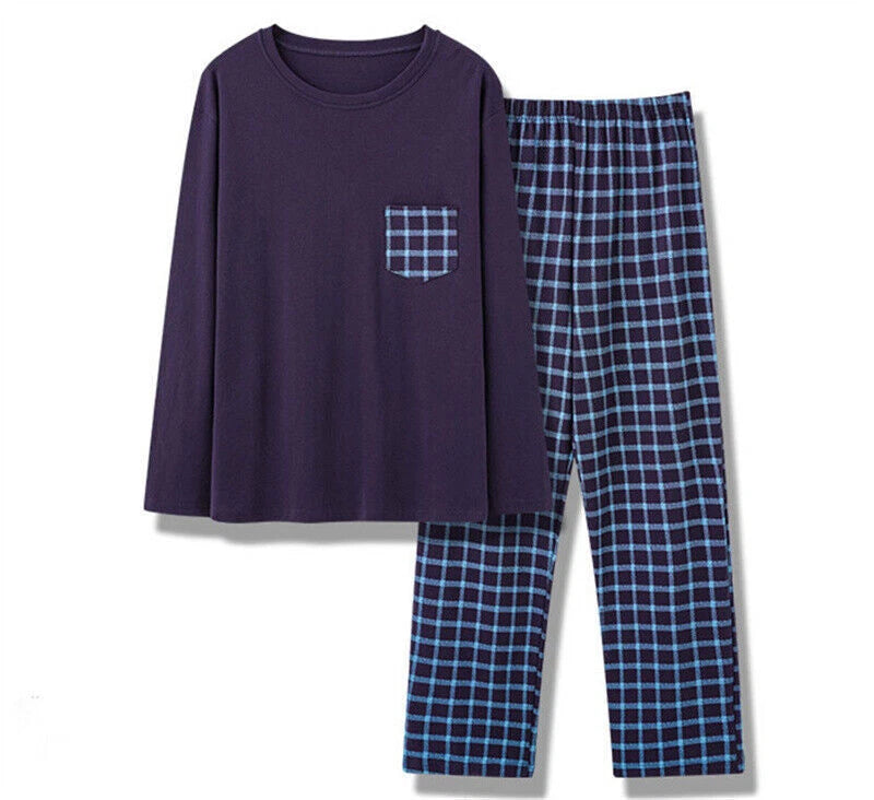 Men's t Pajamas Sets Men Plaid Pants Pure Cotton Male Sleepwear 4XL Nightwear