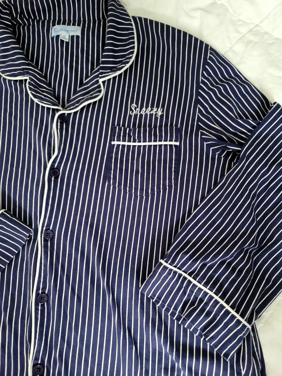 Pajamagram Pajamas Mens XL Blue Striped Sneezy Sleep Set Stretch Cotton New
