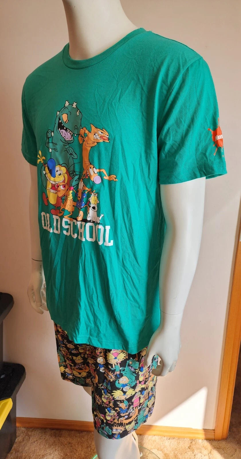 Nickelodeon Mens Old School 90s Cartoons Printed 2 Piece Pyjama Set Size L New