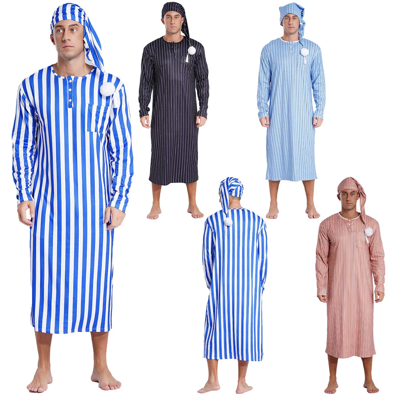 Mens Nightwear Sleeping Pajamas Halloween Nightgowns Arab With Hat Outfits Up