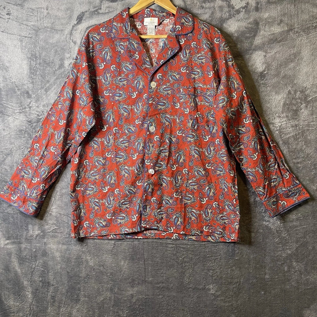 Bill Blass Men’s Pajama Set 2 Piece Paisley Print Blue Red Large 100% Cotton