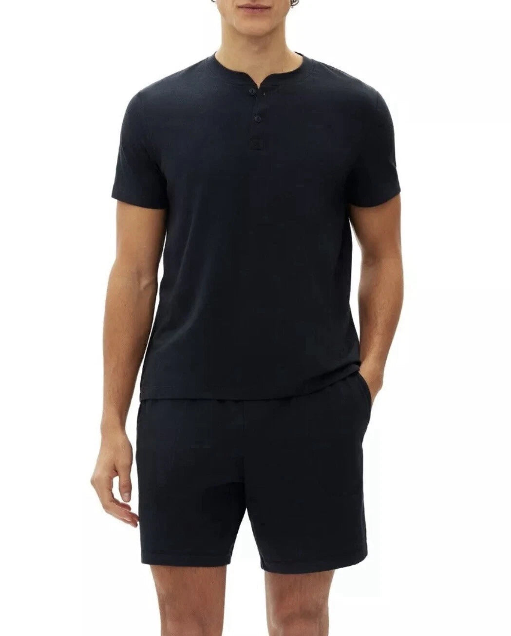 GAP Men's 2-Pc. Heathered Henley Shirt & Shorts Pajama Set. Medium. Black. New