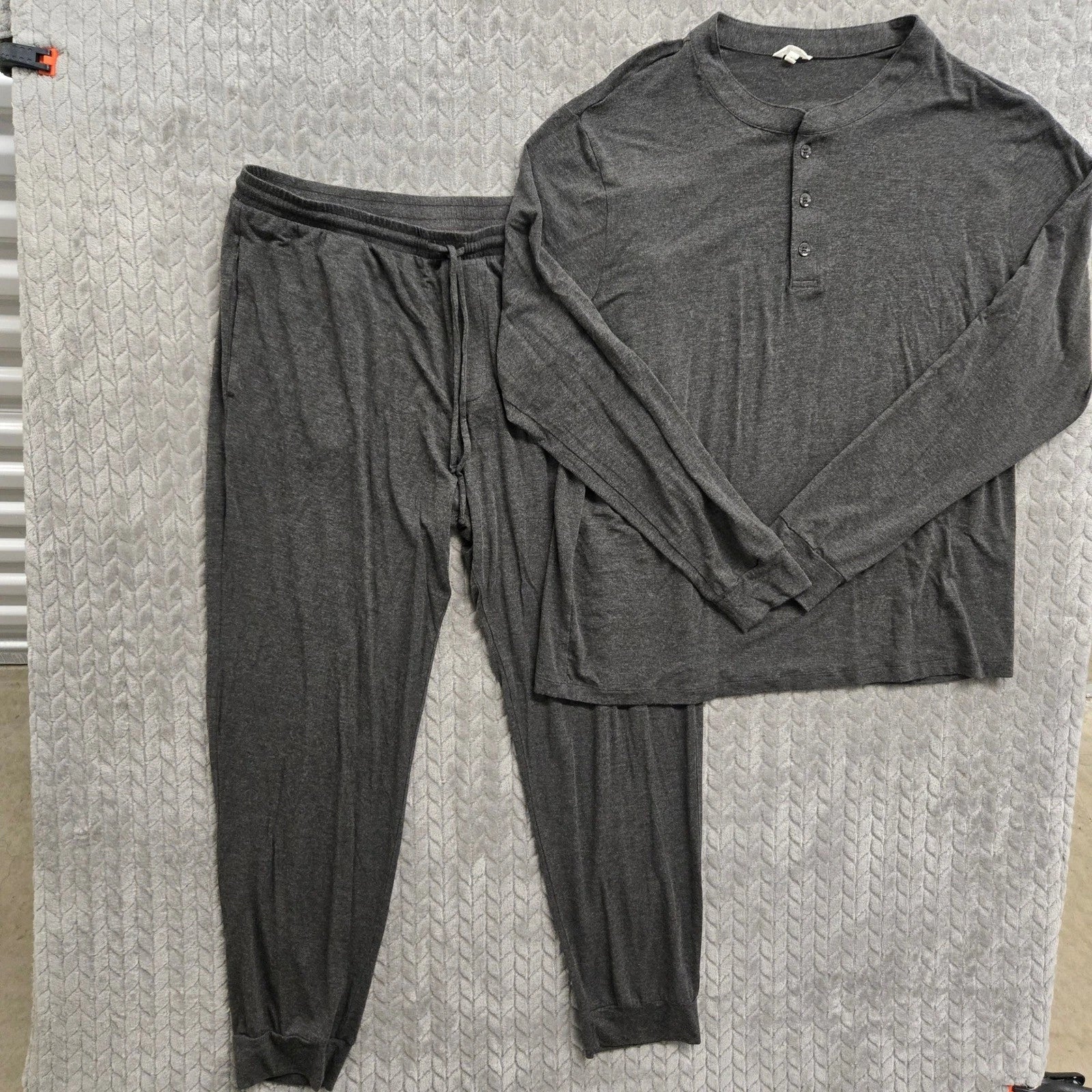 Eberjey Henry Mens Gray Modal Blend Lounge Pajama Set Henley Long Sleeve Medium