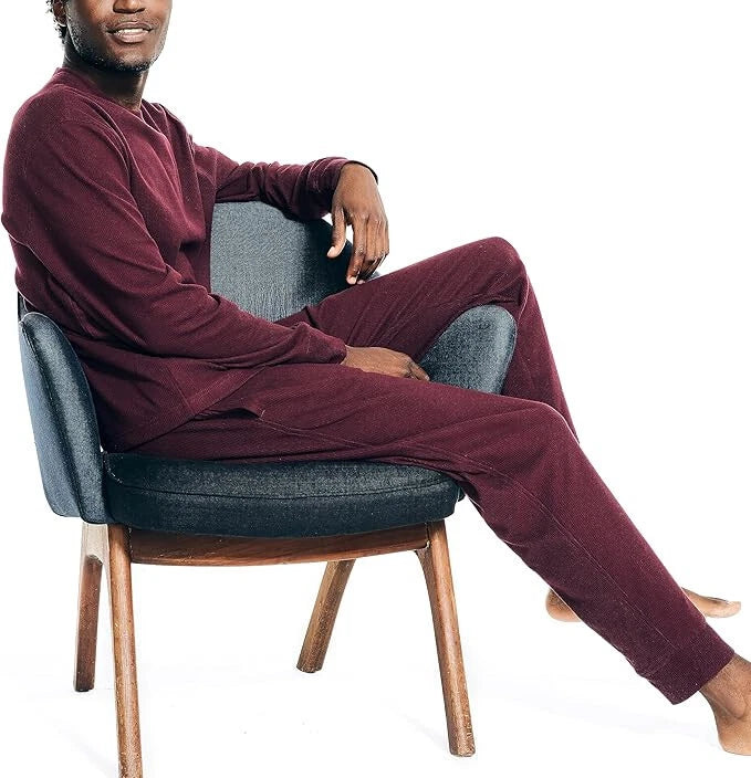 Nautica Men's Waffle Pajama Pant Set, Royal Burgundy, XL