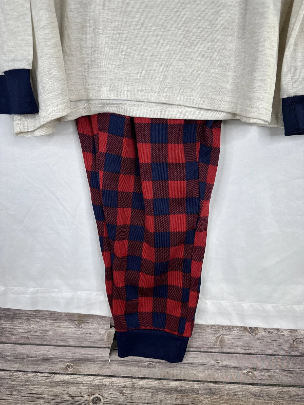 Dearfoams Pajama Set Mens Size 3XL Ivory Red Plaid PAPA BEAR
