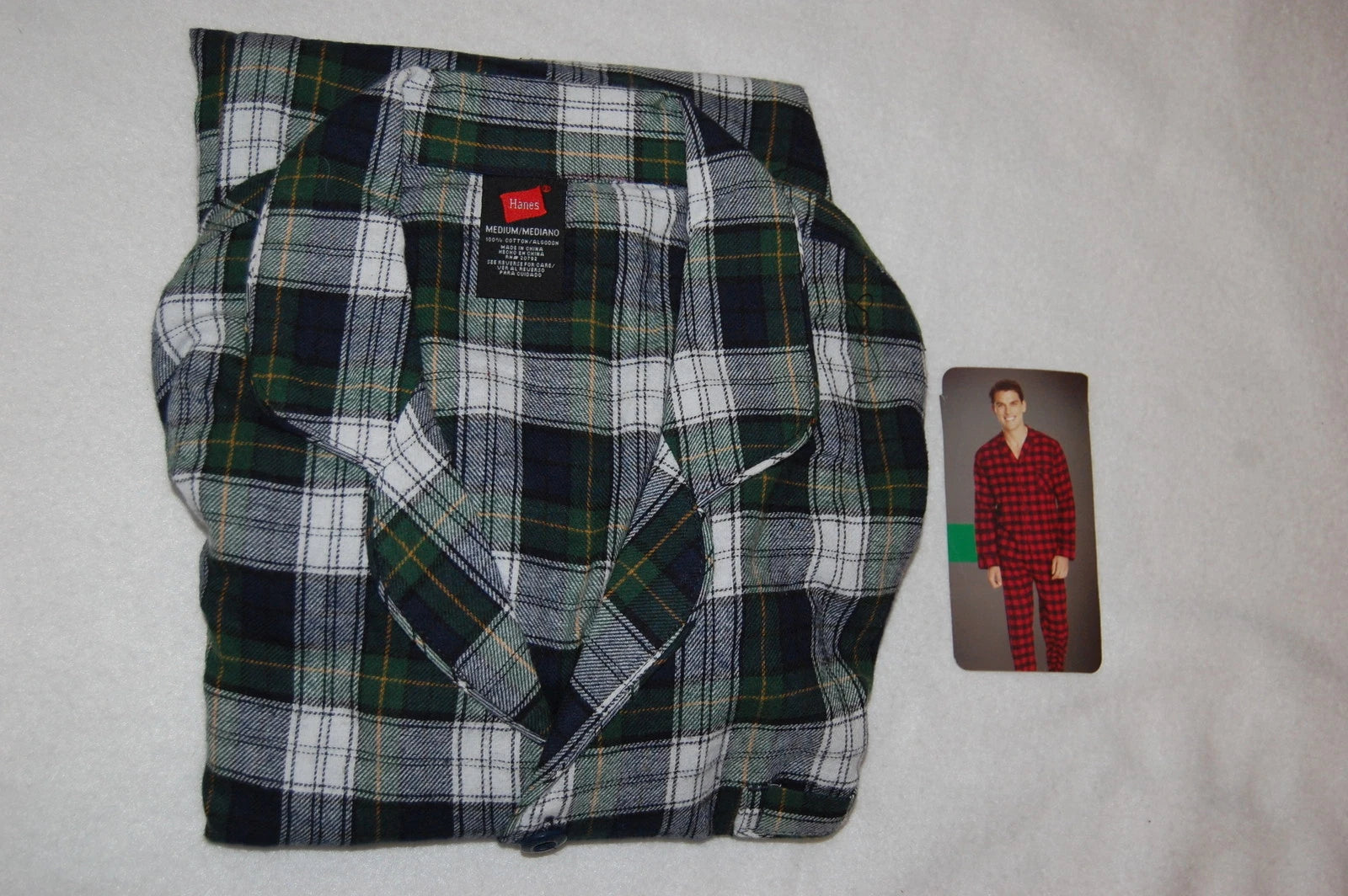 Mens L/S FLANNEL PAJAMAS SET Button Front Shirt BLUE GREEN WHITE PLAID Small S