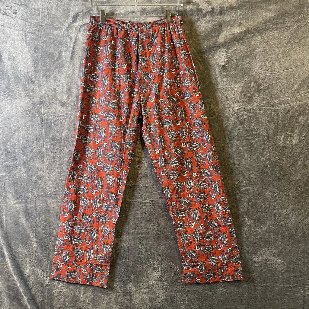 Bill Blass Men’s Pajama Set 2 Piece Paisley Print Blue Red Large 100% Cotton