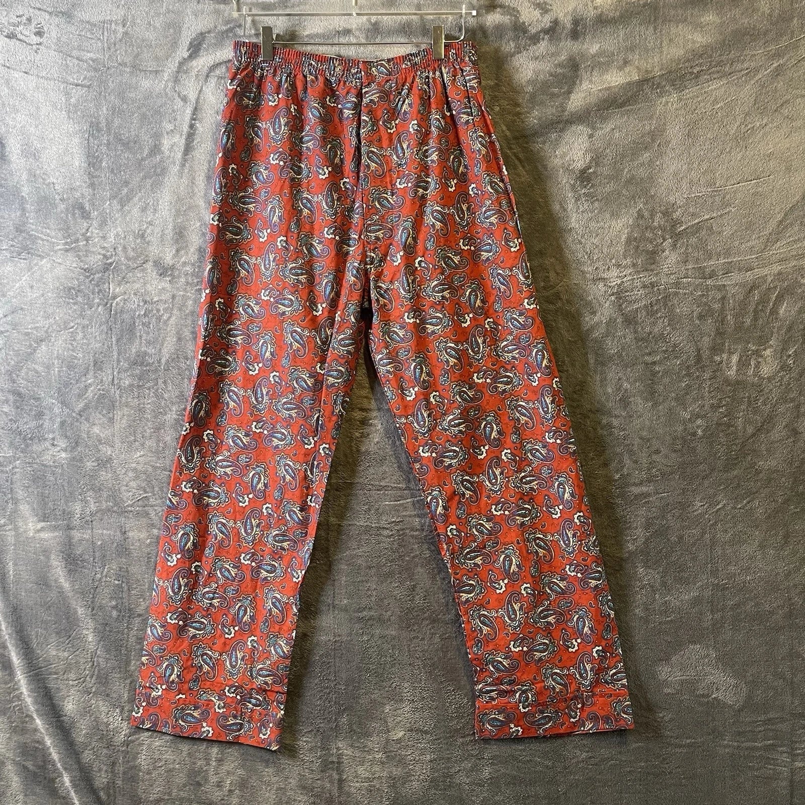Bill Blass Men’s Pajama Set 2 Piece Paisley Print Blue Red Large 100% Cotton