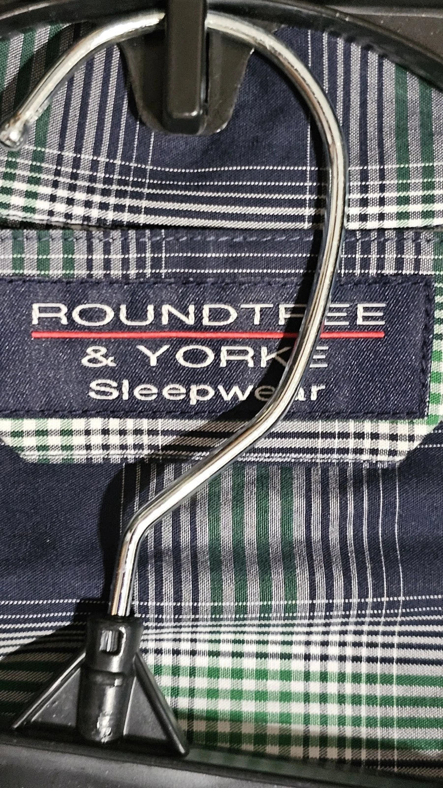 NWT Size L Roundtree & Yorke 2 PC Long Sleeve Pajamas Blue Check All Cotton/FM