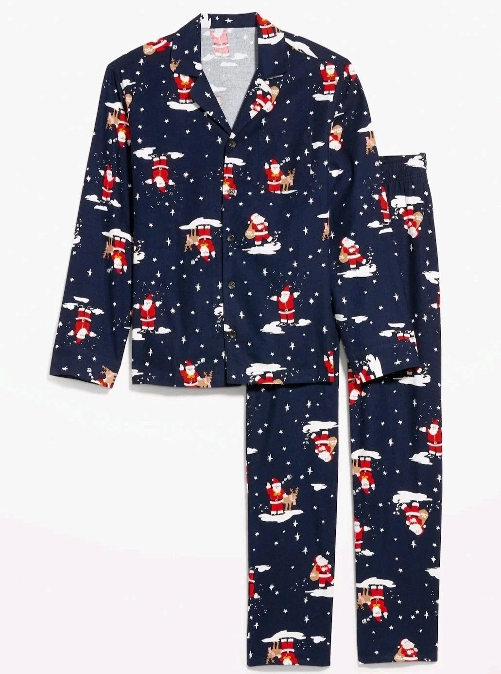Old Navy Printed Flannel Pajama Set Men's S Small Christmas Print Santa Navy