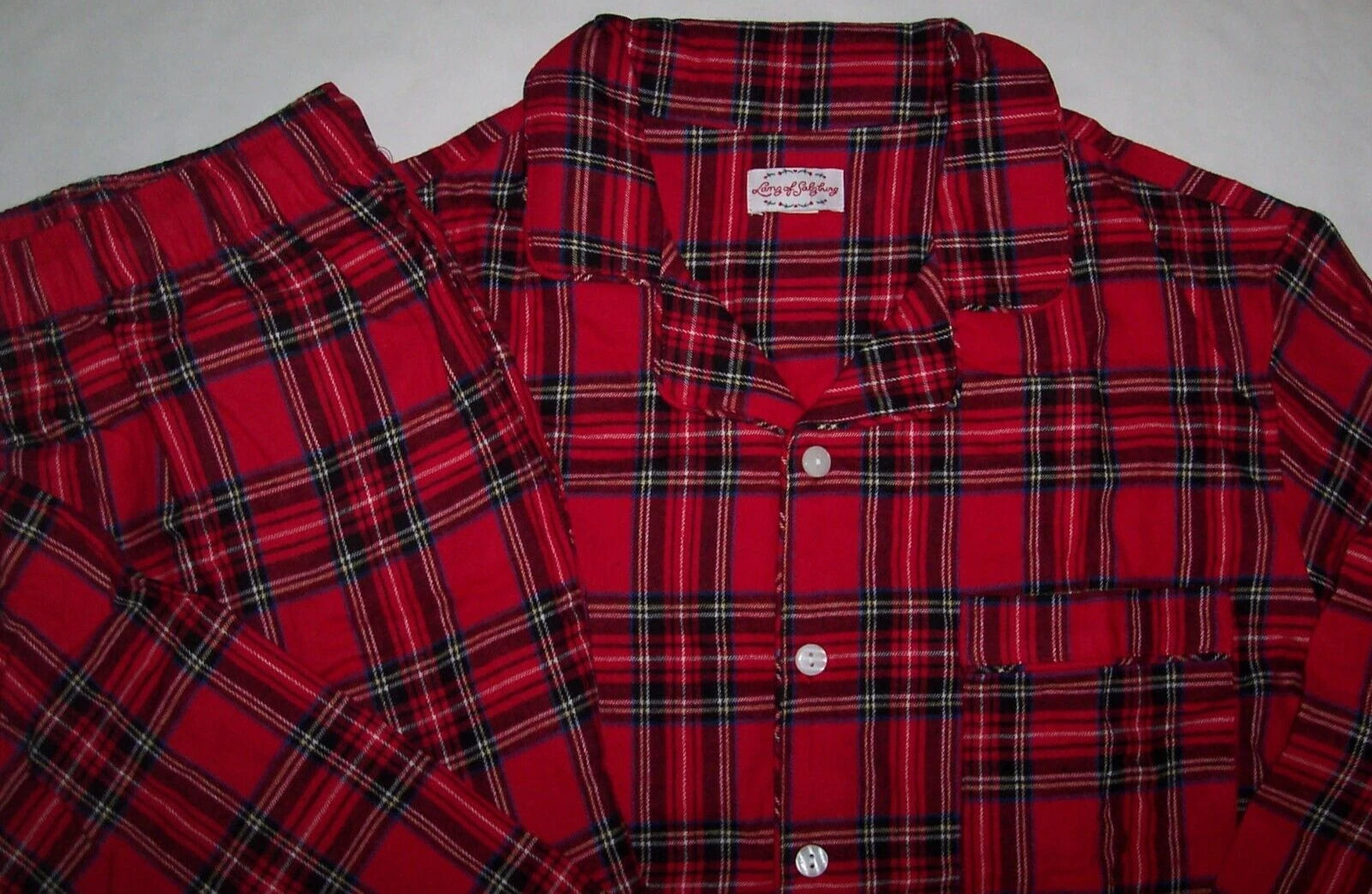 NWT Lanz of Salzburg RED TARTAN PLAID 100% Cotton FLANNEL Pajama Set Men's L