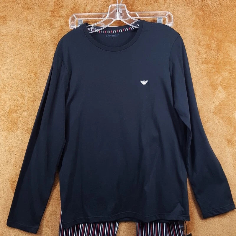 EMPORIO ARMANI Sleepwear Mens Medium Black Stripe Pajama PJs Set Cotton $155