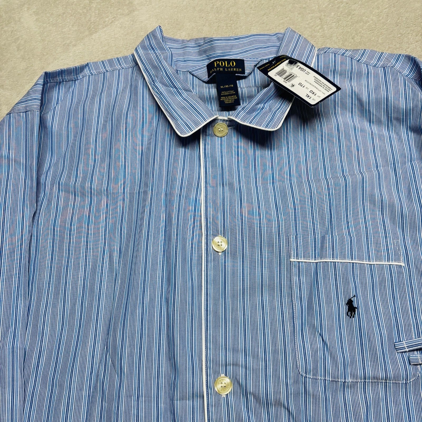 Polo Ralph Lauren Mens XL Sleep Set Striped Blue Button Down Pajama Shirt Pants