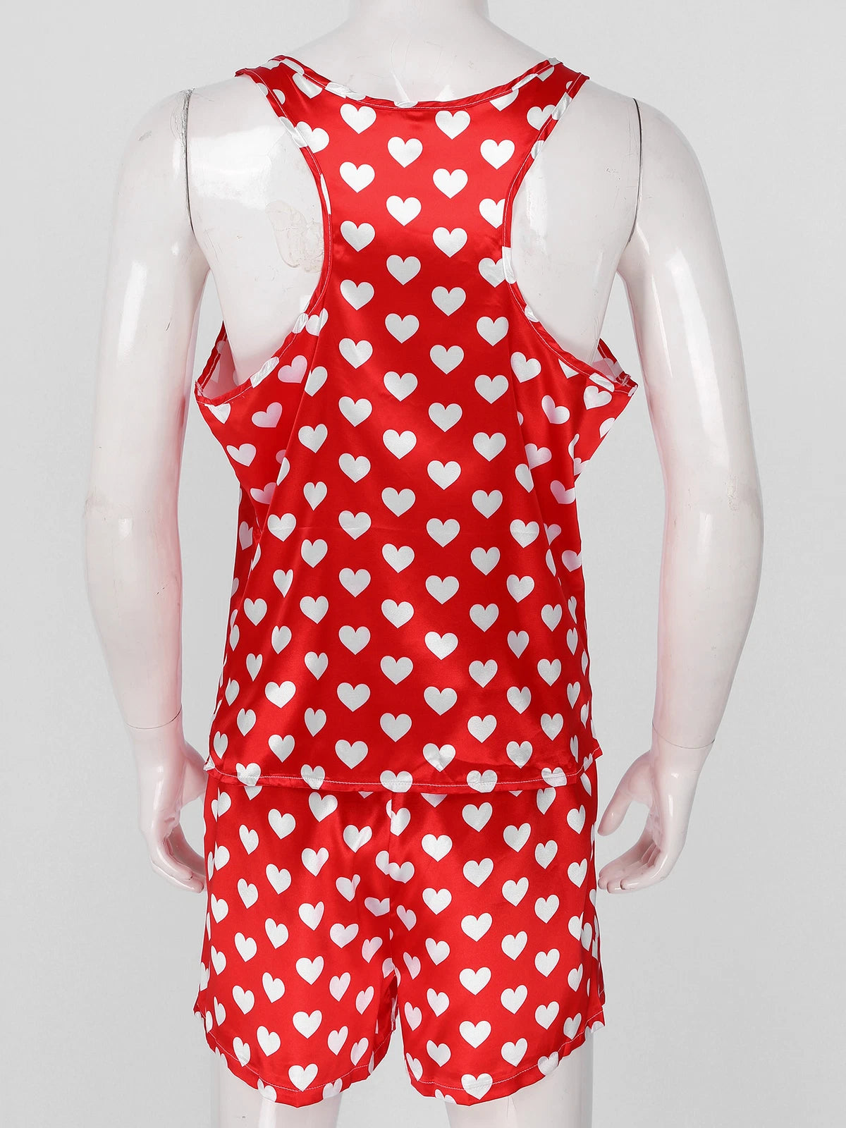 Mens Satin Pajamas Set Sleeveless Tank Top with Shorts Sleepwear Nightwear