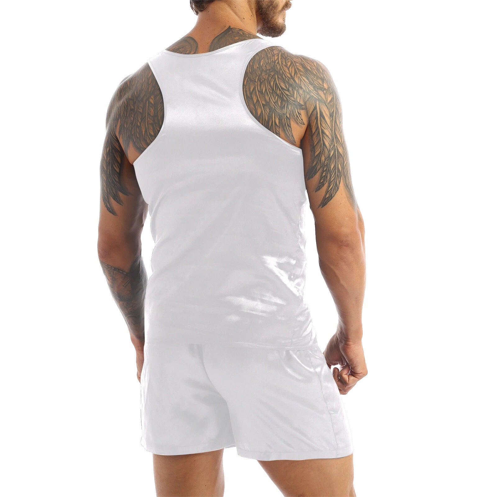 Mens Satin Pajamas Set Sleeveless Tank Top with Shorts Sleepwear Nightwear