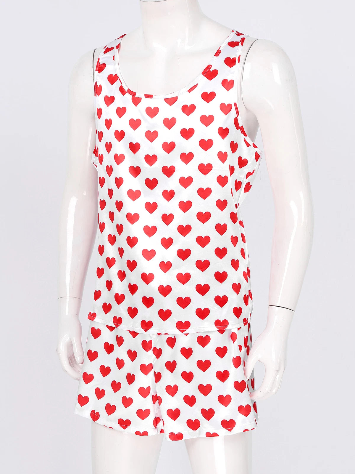 Mens Satin Pajamas Set Sleeveless Tank Top with Shorts Sleepwear Nightwear