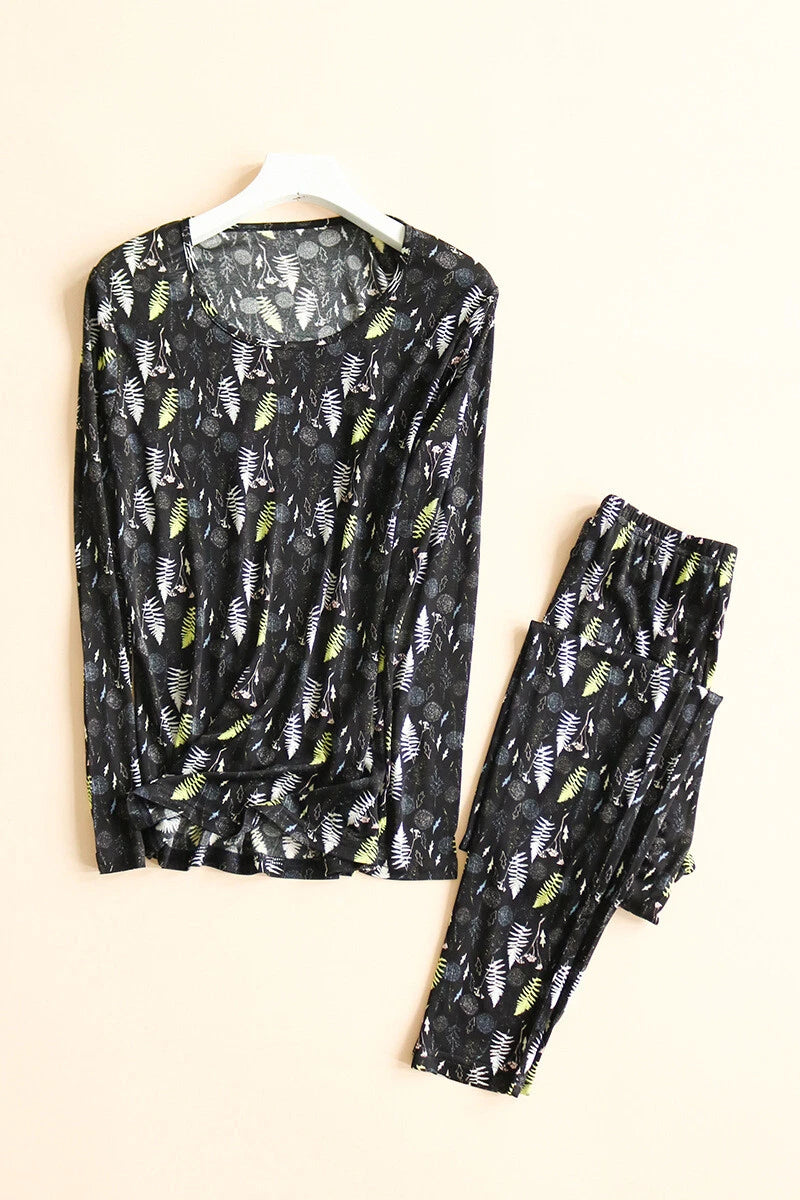 100% Silk Long Sleeve Pajamas For Men Silk Underwear Long Trousers Naked Feeling