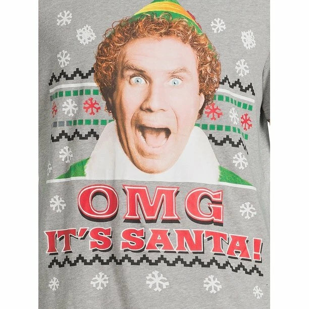 Elf Men’s Graphic T-Shirt and Pants Sleepwear Set 2-Piece Medium OMG It's Santa