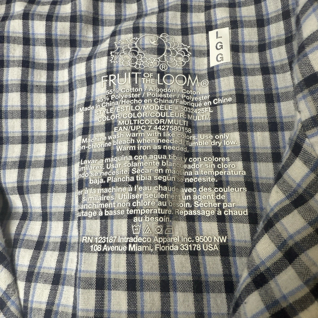 Fruit Of The Loom Pajama Set Mens Large Check White Blue Pjs Lounge Wear Grandpa