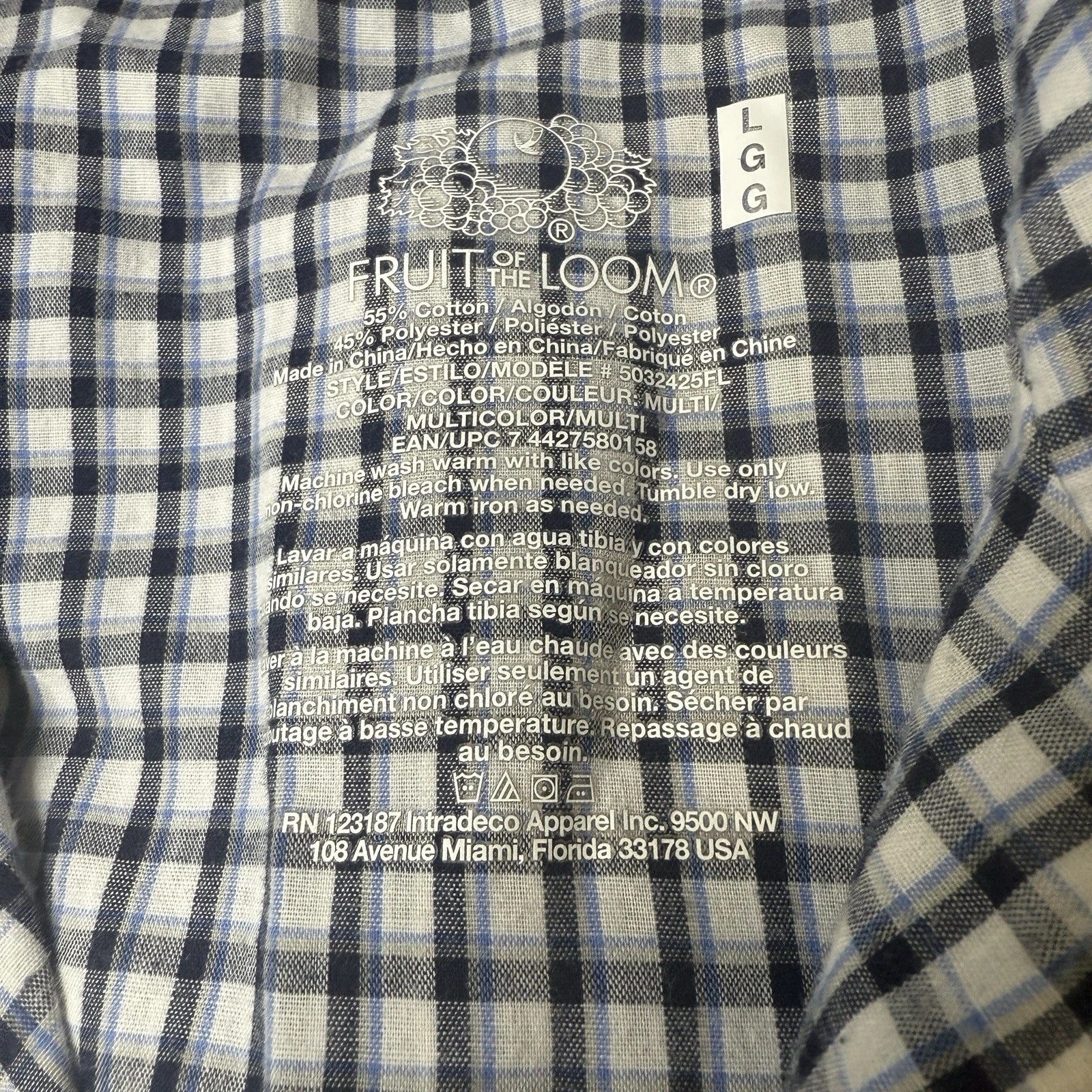 Fruit Of The Loom Pajama Set Mens Large Check White Blue Pjs Lounge Wear Grandpa