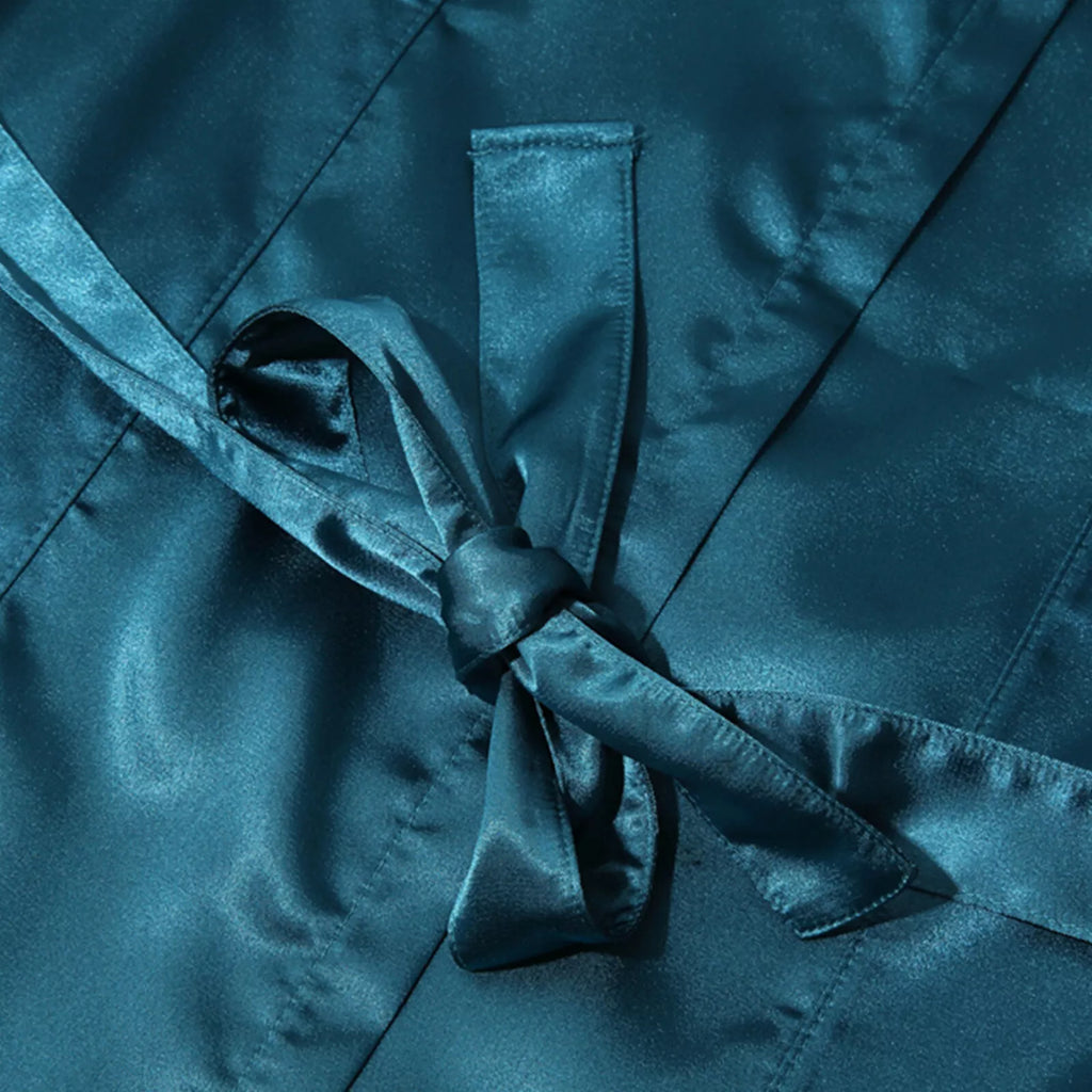 Men's Silk Satin Pajamas Hooded Bathrobe with Belted Set Bath Robe Sleepwear