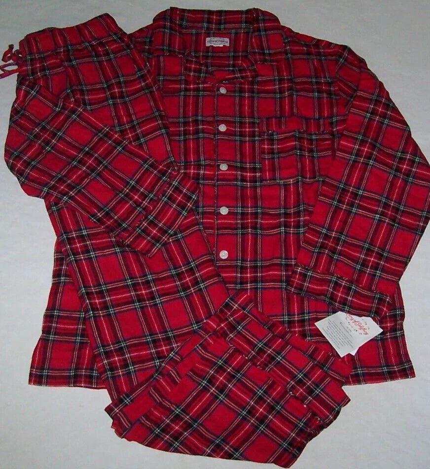 NWT Lanz of Salzburg RED TARTAN PLAID 100% Cotton FLANNEL Pajama Set Men's L