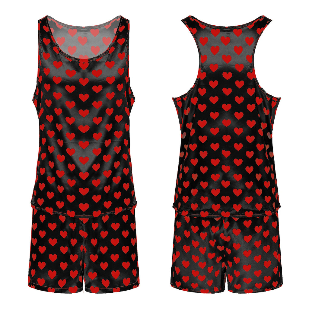Mens Satin Pajamas Set Sleeveless Tank Top with Shorts Sleepwear Nightwear