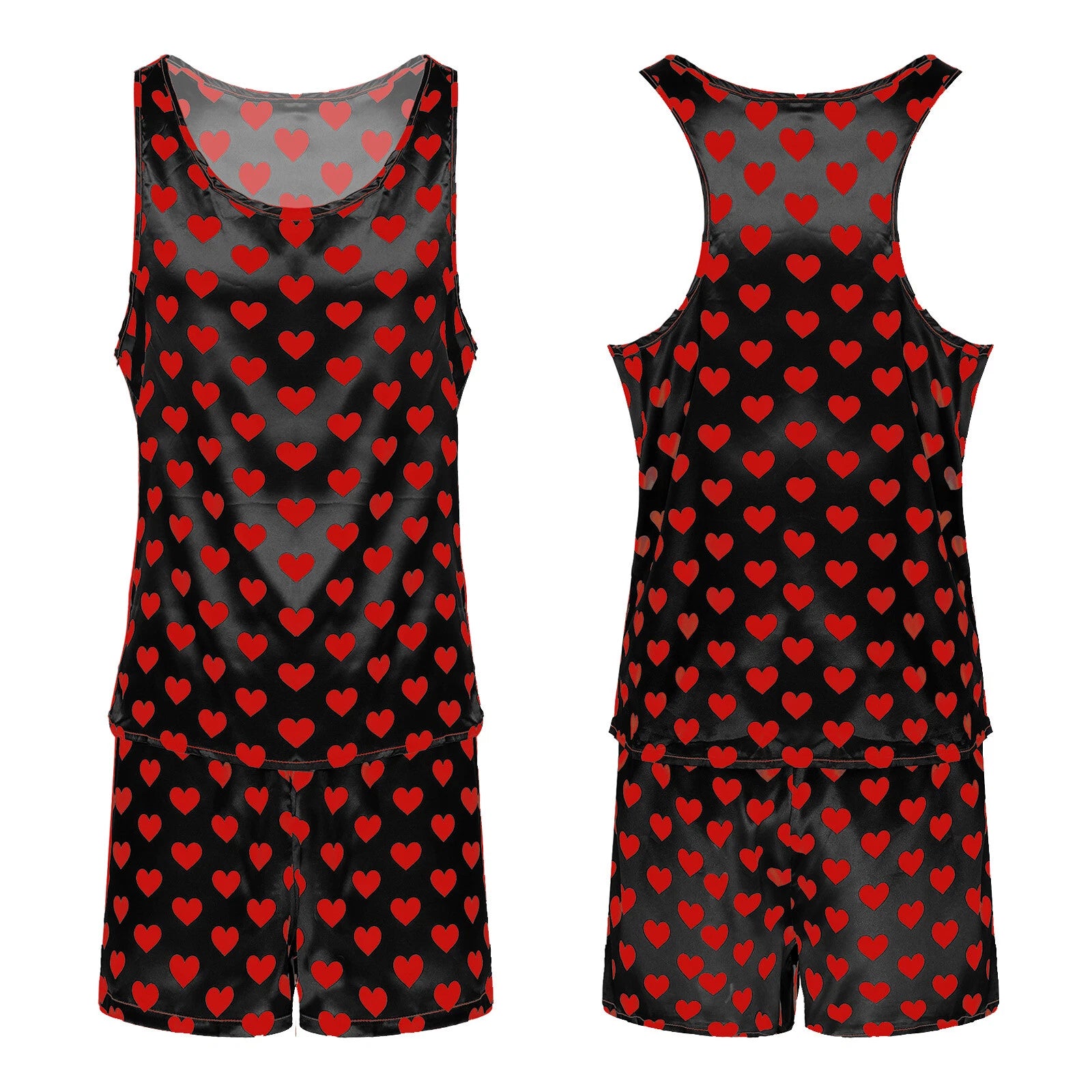 Mens Satin Pajamas Set Sleeveless Tank Top with Shorts Sleepwear Nightwear
