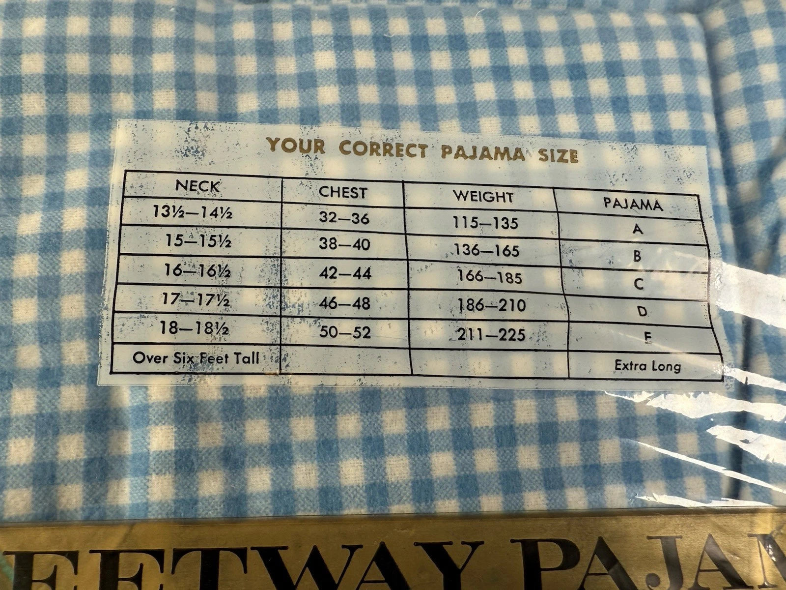 Vintage Pleetway Pajamas Men’s Size D Blue Gingham Check Cotton Deadstock NWT