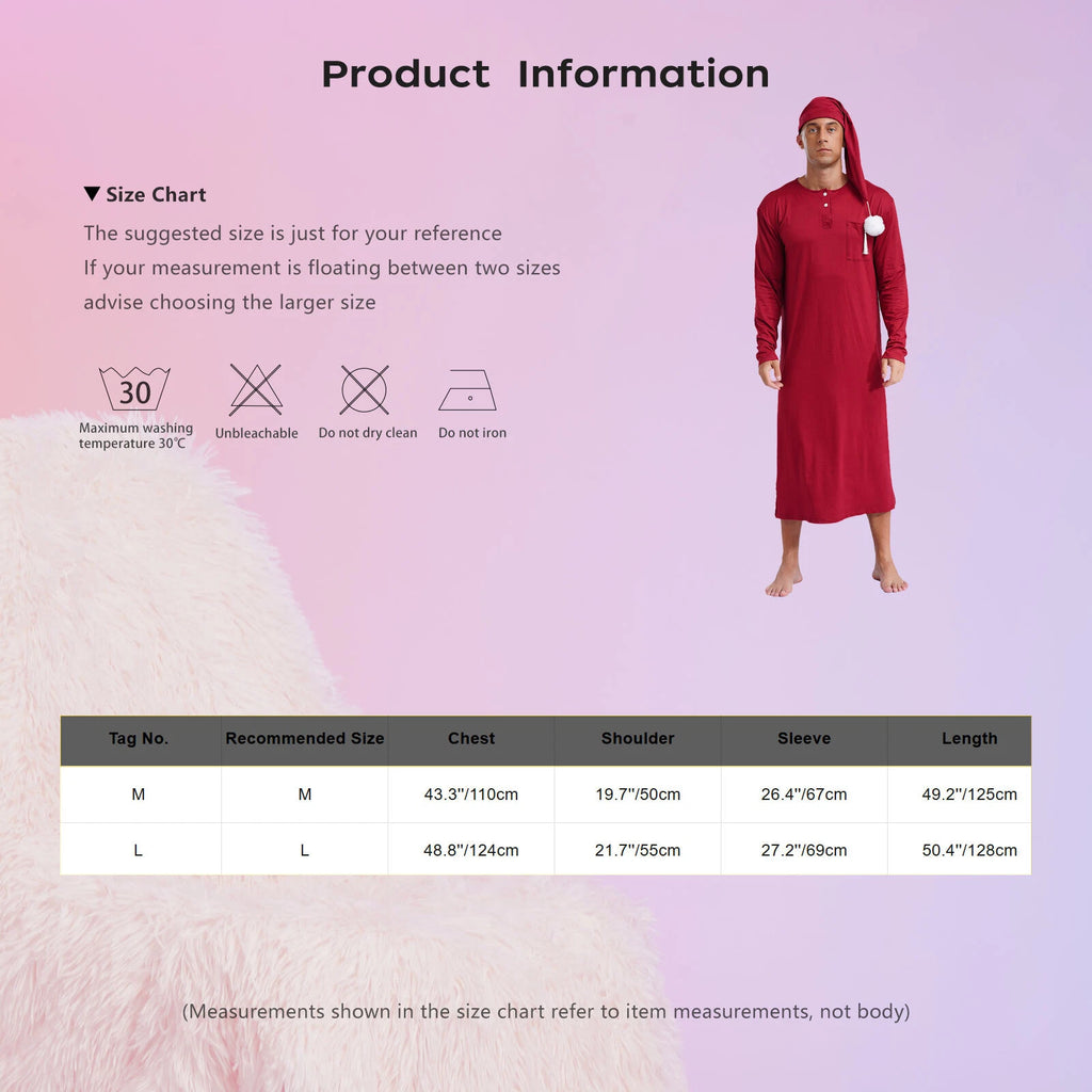 Men's Sissy Nightwear Loose Striped Robe Long Sleeve Nightshirt Cap Pajama Sets