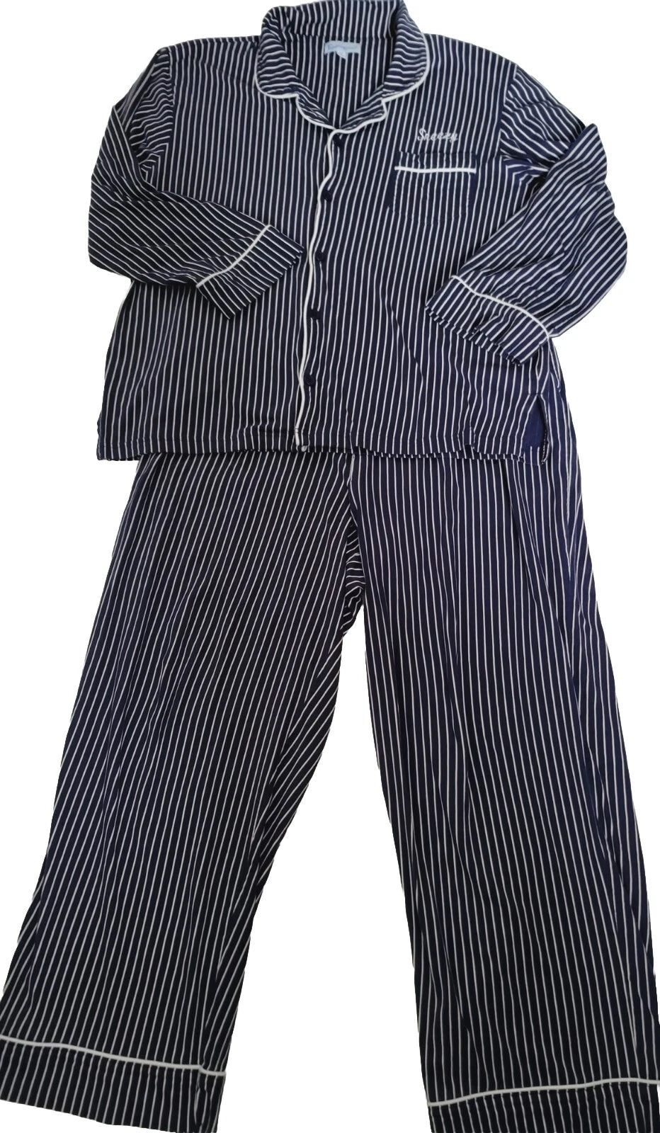 Pajamagram Pajamas Mens XL Blue Striped Sneezy Sleep Set Stretch Cotton New