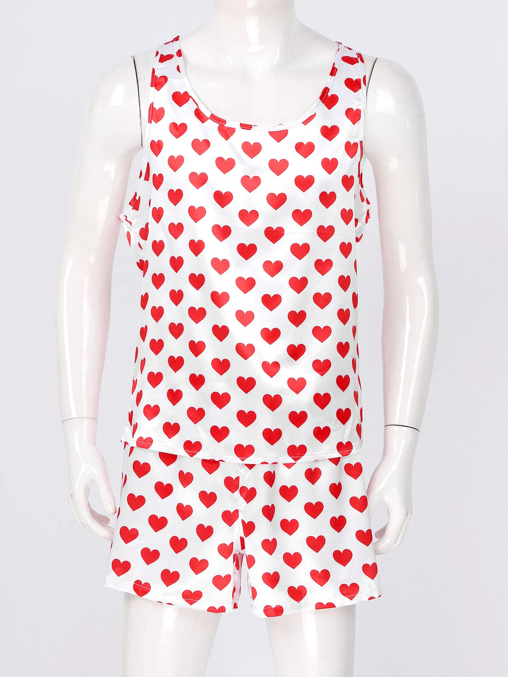 Mens Satin Pajamas Set Sleeveless Tank Top with Shorts Sleepwear Nightwear